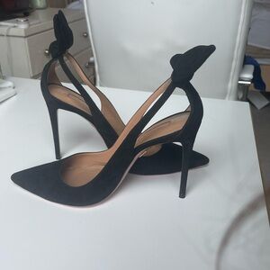 Aquazzura Bow Black Pointed Toe Slingback Pumps Heels- Size 39